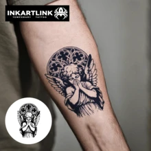 INKARTLINK 1pc Veiled Angel Gothic Icon Tattoo Sticker, Temporary Waterproof Body Art Tattoo Sticker, Lasts 2-5 Days, Water Transfer Color Tattoo Sticker, Suitable For Men And Women, Essential For People, Party Essential Decoration, Festival Carnival Body Decoration - Black - View 8