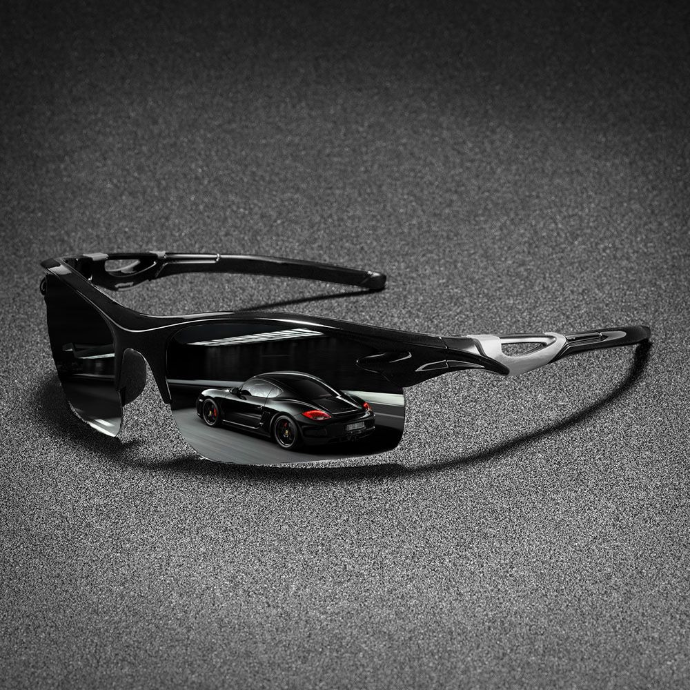 FIYLROG 1Pc Half Frame Polarized Sports Fashion Glasses Black Mirror Revo Lens Cyan Non-Slip Rubber Temples Windproof Shades For Cycling Fishing Driving Running - Multicolor - View 1