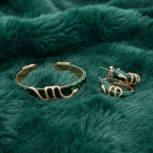 NeeFu WoFu 1pc Bohemian Snake Embossed Green Leather Cuff, Open Copper Wrap Bracelet, Women's Mysterious Gothic Halloween Present - Snakeskin - View 4