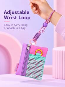 Color Block Mini Coin Purse With Phone Lanyard, Multifunctional Card Holder & Keychain Pendant, Portable Small Square Zipper Storage Bag, Suitable For Coins, Cards, Earphones And Daily Small Items, Cute Bag Charm Accessory,Travel Essential - Multicolor - View 7