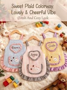 Custom Name Cute Plaid Baking Apron- Cooking Tools/Kitchen Toys. Chef Apron Baking Game Set, Pink Girl Role Play Pretend Kitchen Cooking Toy Gift, Unisex Baking Painting Stain-Resistant Smock, Role Play Kitchen Costume - Multicolor - View 11