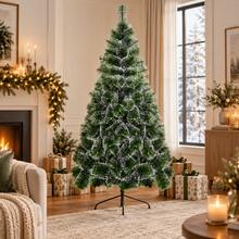 Snow Flocked Pine Needle Christmas Tree With Stand Holiday Xmas Tree For Home Party Decor 90cm-210cm - Green - View 7