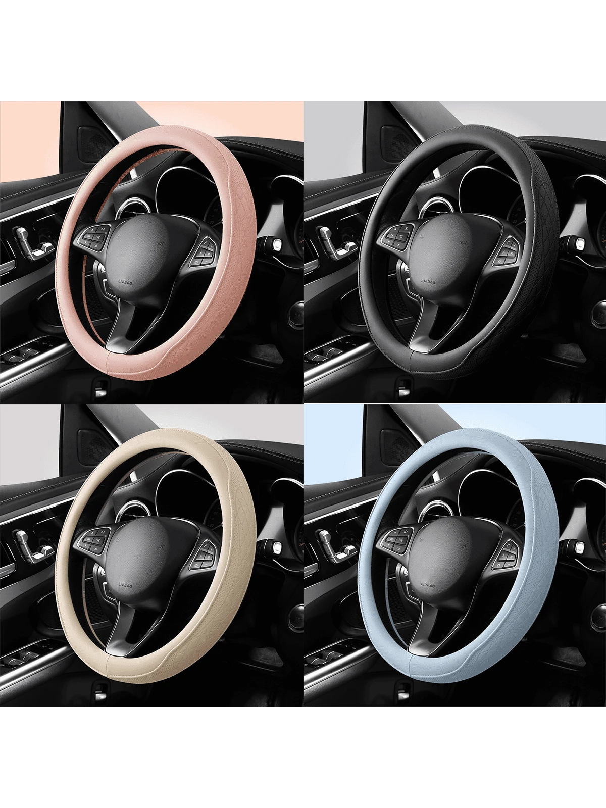 Steering Wheel Cover Protector - Universal 15 Inch (Approx. 38.1 Cm) Steering Wheel Cover - Breathable PU Leather With Odorless Rubber Grip, Non-Slip Non-Folded Packaging, Ultra-Fine Fiber PU Leather, Soft Touch - Solid Color - View 1