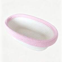 Cotton Rope Storage Basket, Oval Decorative Organizer Bin For Desktop, Vanity, Bathroom, Kitchen Home Decor - Pink and White - View 4