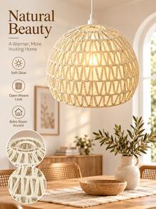 Kap Lampu Gantung Rotan Anyam Gaya Bohemian, Kap Lampu Gantung Tenun Tangan dengan Efek Cahaya Hangat, Dekorasi Rustic untuk Kamar Tidur, Ruang Tamu, Ruang Makan, Kafe dan Rumah, Aksesori Pencahayaan Farmhouse Bohemian - A - View 3