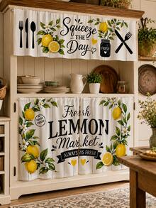 1 Set Lemon Floral Kitchen Window Valance, American Country White Wood Grain Polyester Rod Pocket Short Curtain, "Squeeze The Day" Text & Tableware Print Small Curtain, Suitable For Cafe, Restaurant, Cabinet And Ins Style Home Decor - Multicolor - View 13