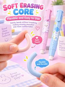1 Children's Soft Grip Eraser, Cute Cartoon Creative Push-Pull Eraser, Extendable Eraser, Clean And Scratch Free, Suitable For Students To Use - Cartoon Retractable Eraser (1 Case + 2 Erasers) - View 4