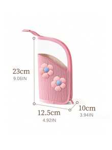 Aesthetic Cute Flower Makeup Brush Holder Bag, Transparent Window Vertical Cosmetic Storage Pouch, Portable Handheld Travel Beauty Tool Organizer For Women - Multicolor - View 12