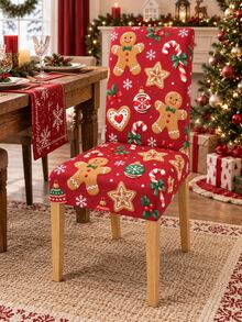 Christmas Dining Chair Set Red Gingerbread Man Candy Cane Cookie Snowflake Print Chair Covers Restaurant Kitchen Christmas Party Home Decor - Red - View 10