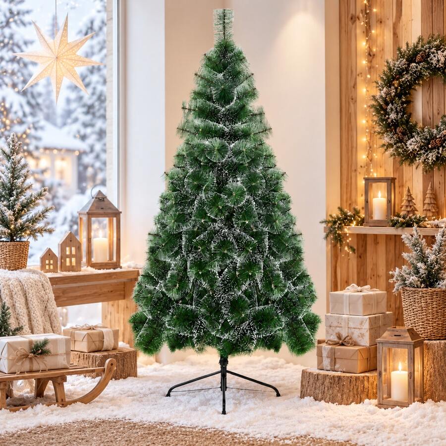 Snow Flocked Pine Needle Christmas Tree With Stand Holiday Xmas Tree For Home Party Decor 90cm-210cm - Green - View 1