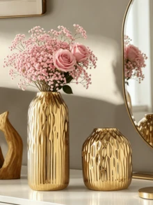 1 Piece Modern Luxury Gold Textured Cylinder Vase For Living Room Decor - 1PC - View 7