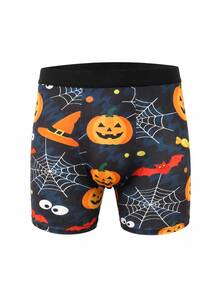 1 chiếc quần lót boxer nam, chất vải mềm thân thiện với da, họa tiết Halloween vui nhộn hình dơi, bí ngô và kẹo, in ấn nổi bật cho các dịp lễ hội - Nhiều màu - Xem 2