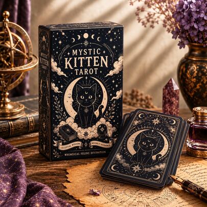 Mystic Kitten Tarot Deck 78 Cards Cat Themed Tarot Cards With Whimsical Feline Illustrations Celestial Moon And Star Design Divination Cards For Beginners And Experienced Readers Fortune Telling Spiritual Guidance Meditation Gift For Cat Lovers