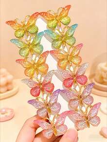 7/14/21pcs Sweet Gradient Color Small Butterfly Hair Clips, Girls' Daily Casual Versatile Hair Styling Clips - Multicolor - View 4
