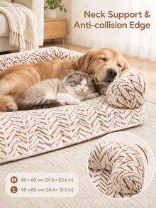 Cat & Dog Dual-Use Leaf Pattern Sofa Bed, Thickened Pet Sofa Bed (With Cushion), Indoor Cat & Dog Furniture Protection Pad - Brown - View 3