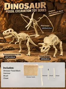 1pc Dinosaur Fossil Excavation Toy (With Free Tools) - Tyrannosaurus Rex/Triceratops Etc., Children's DIY Puzzle Treasure Hunt Toy, Suitable For Boys And Girls - Each Box Contains Dinosaur Fossil Plaster + 3 Tools - View 23