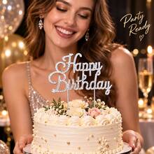 Sparkling Rhinestone Birthday Cake Topper, Elegant Crystal Style Cake Decoration Plugin, Suitable For Birthday Party Dessert Decoration, Creating A High-End Sparkling Celebration Atmosphere - Style a - View 2