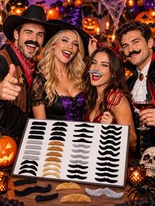 24pcs Moustache Set, Variety Of Fake Mustaches For Costume Fun, Multi-Color Beard Stickers For Party Favors, Birthday & Event Decorations, Photo Booth Props, Fun Prank Accessories, Themed Costume Accessories - Short-haired Fake Beard - View 9