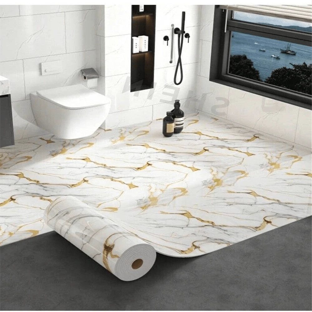 1 Roll High-Grade Marble Self-Adhesive Wallpaper, Removable DIY Wall Sticker, Waterproof, Oil-Resistant, Easy To Maintain And Clean, Suitable For Kitchen, Bathroom, Wall Decor, Modern Platinum Vein Art Style