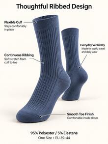 1/3/5 أزواج جوارب رجالية مضلعة عشوائية، جوارب كاجوال أعمال بلون موحد حتى منتصف الساق للعمل والارتداء اليومي، لجميع الفصول - متعدد الألوان - مشاهدة 2