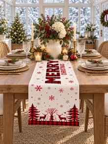 1pc Christmas Table Runner, Red & Black Plaid, Snowflake, Reindeer, Merry Christmas Tree Print, American Country Christmas Table Decor, Suitable For Holiday Dinner Party, Kitchen Dining Table - Multicolor - View 6