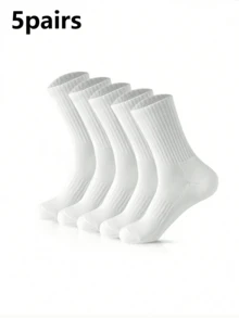 5/10 Pairs Men's Pure White Minimalist American Style Sweat-Absorbing Breathable Daily Running Sports Mid-Calf Socks - Multicolor - View 12
