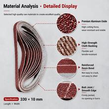 25pcs 10x330mm Alumina Red Sanding Belts, 40/60/80/100/120 Grit Mixed, Strong Adhesion, Smooth Woodworking And Surface Treatment, Paper Material, Durable And Reliable, Suitable For Precision Grinding, Metal Grinding, Rust Removal, Polishing, Tool Sharpening - 33x1cm - View 1