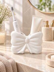 1pc/2pcs Cream White/Sakura Pink Bow Ceramic Texture Desktop Storage Box, Ins Luxury French Style With Glossy Glaze, Suitable For Bathroom Vanity/Bedroom Vanity/Small Item Storage, Beautiful Dust-Proof Jewelry Box - Bathroom Hanging Butterfly Shelf - View 4