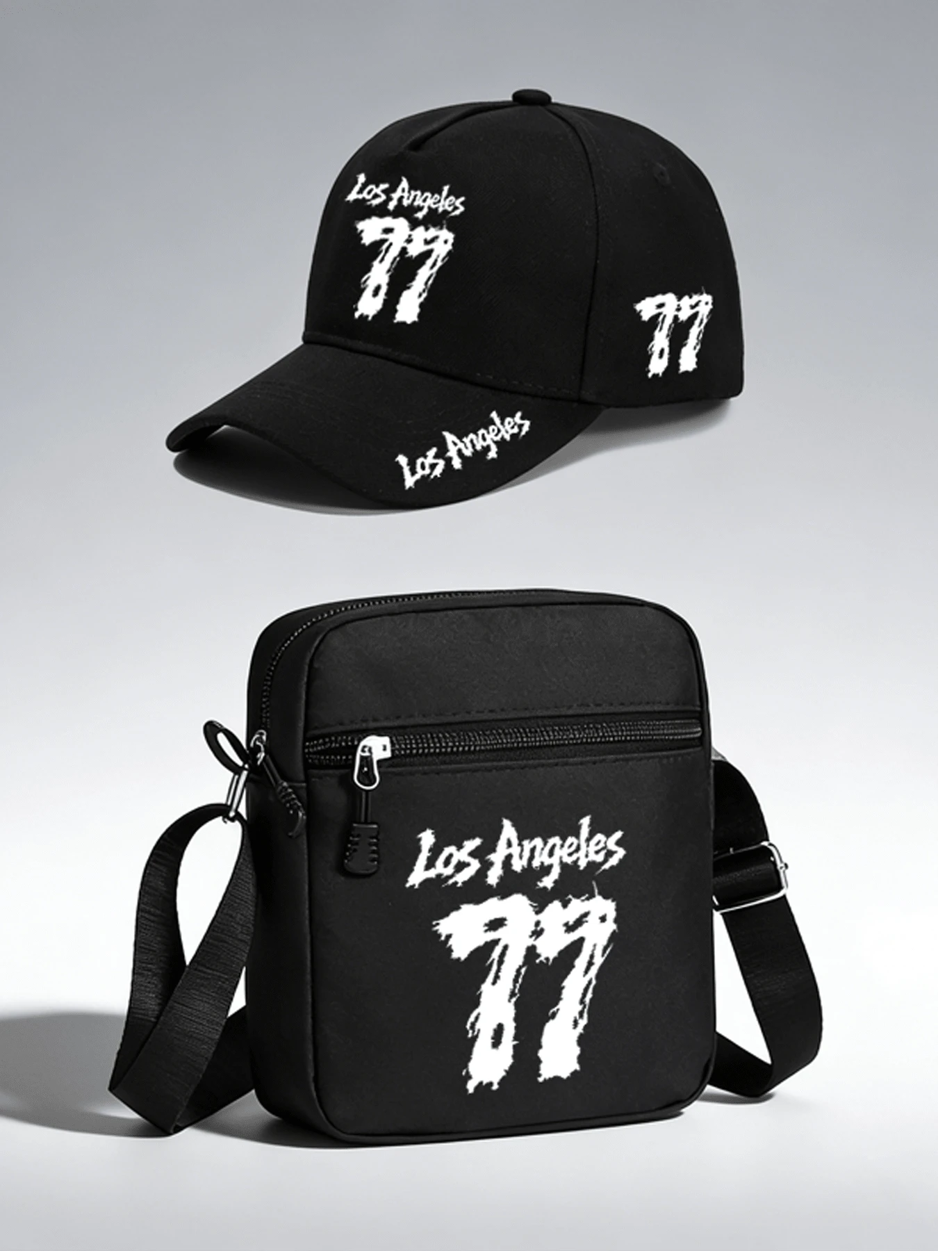 1件/2件裝「Los Angeles 77」圖案印花中性街頭時尚戶外運動棒球帽與斜挎包,可調節,適合送給自己或朋友的禮物 - 彩色 - 查看 1