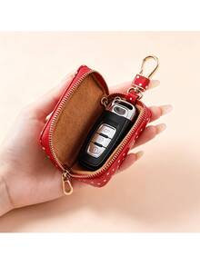 Retro Polka Dot Leather Car Key Case,Portable Key Holder Pouch With Hanging Pendant,Auto Key Protector For Daily Use - Multicolor - View 3