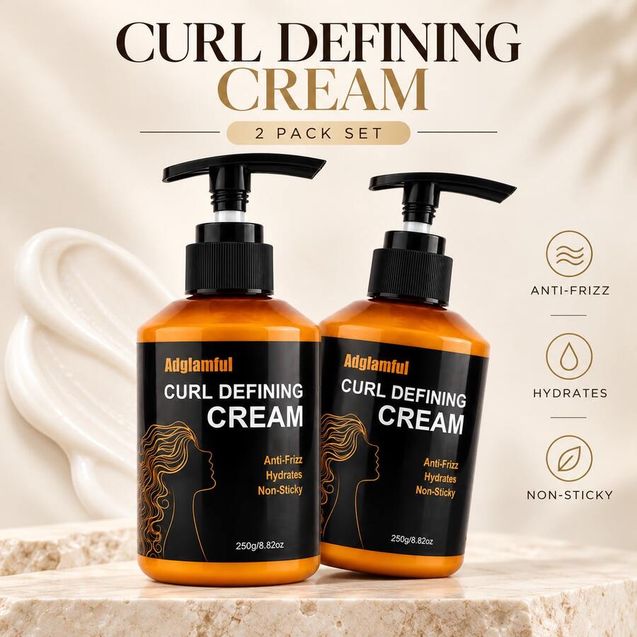 Adglamful 2pcs Curl Defining Cream 250g/8.82oz, Leave-In Hair Cream For Curly Hair, Anti-Frizz Styling Cream, Hydrating Feel, Non-Sticky Curl Care - Curl Cream - View 1