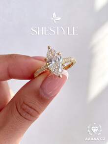 1件 1/2/3克拉閃耀橢圓形訂婚戒指/結婚戒指，女士承諾戒指/永恆戒指，精緻珠寶禮物 - 金色 - 查看 6