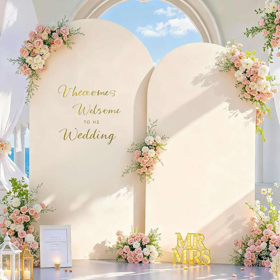 1pc Beige Arch Backdrop, 6ft/6.6ft/7.2ft Wedding Arch Cover (Fabric Only, Frame Not Included), Double-Sided Stretch Fabric Dome Arch Background Cloth, Suitable For Birthday Party And Wedding Arch Decor - Beige - View 1