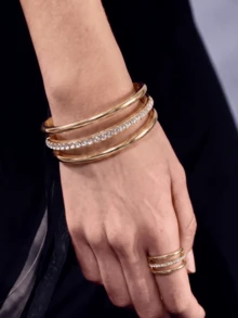 2pcs/Set Fashion Unique Multi-Layer Line Rhinestone Design Bracelet And Ring Jewelry Set, Elegant Daily Wear And Formal Occasion Women's Gift - Gold - View 3