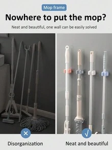 1/4/8pcs Hanging Mop Storage Rack With Lock, Bathroom Drill-Free Mop Holder Hook Bracket, Plastic Broom Storage Rack, Bedroom, Garden, Bathroom, Home, Dormitory Space-Saving Storage Organizer - Multicolor - View 6