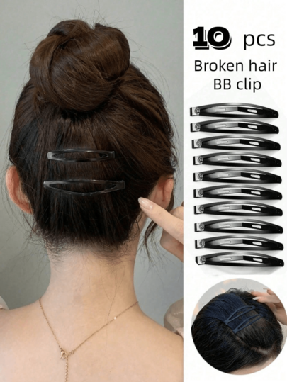 10Pcs Black Bangs Hair Clips, Women's BB Snap Barrettes Headwear, Elastic Durable Smooth Thin Hairpins, Classic Versatile Side Front Hair Accessories