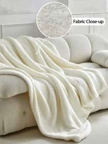1pc White Double Layer Lambswool Soft Skin-Friendly Comfortable Warm Blanket, Suitable For Bedroom And Guest Room - White - View 6