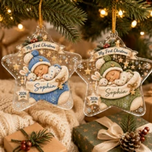Custom Star Christmas Ornament, Personalized Name Tree Hanging Decor, Festive Holiday Home Party Accent, Customized First Christmas Keepsake, Customizable Xmas Gift For Family, Couples, Friends, New Year Decor, First Christmas Keepsake, Wall Decor - Style a - View 4