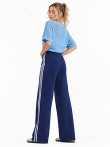 Adidas New Women's Plush Three-Stripe Retro Casual Training Pants - Blue and White - View 2