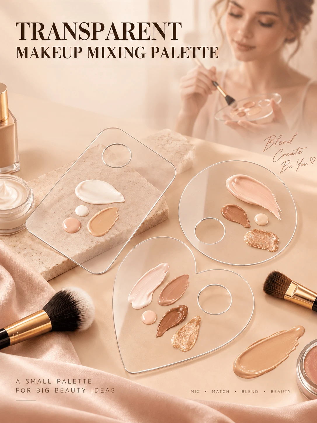 1pc Transparent Makeup Mixing Palette, Minimalist Clear Acrylic Cosmetic Mixing Tray, Reusable Foundation Palette, Suitable For Foundation, Concealer, Cream, Salon, Home Use, Makeup Artists, Beginners, Students, Beauty Tools