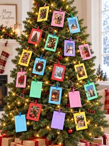 Photo Display Frame Set With Mini Clips And Jute Rope, Colorful DIY Photo Hanging Frame Set, Suitable For Christmas Tree Decoration, Family Memory Wall, Party Home Decor, Birthday Celebration, Scrapbook Photos, Creative Gift Craft Materials - Colorful Photo Frame - View 1