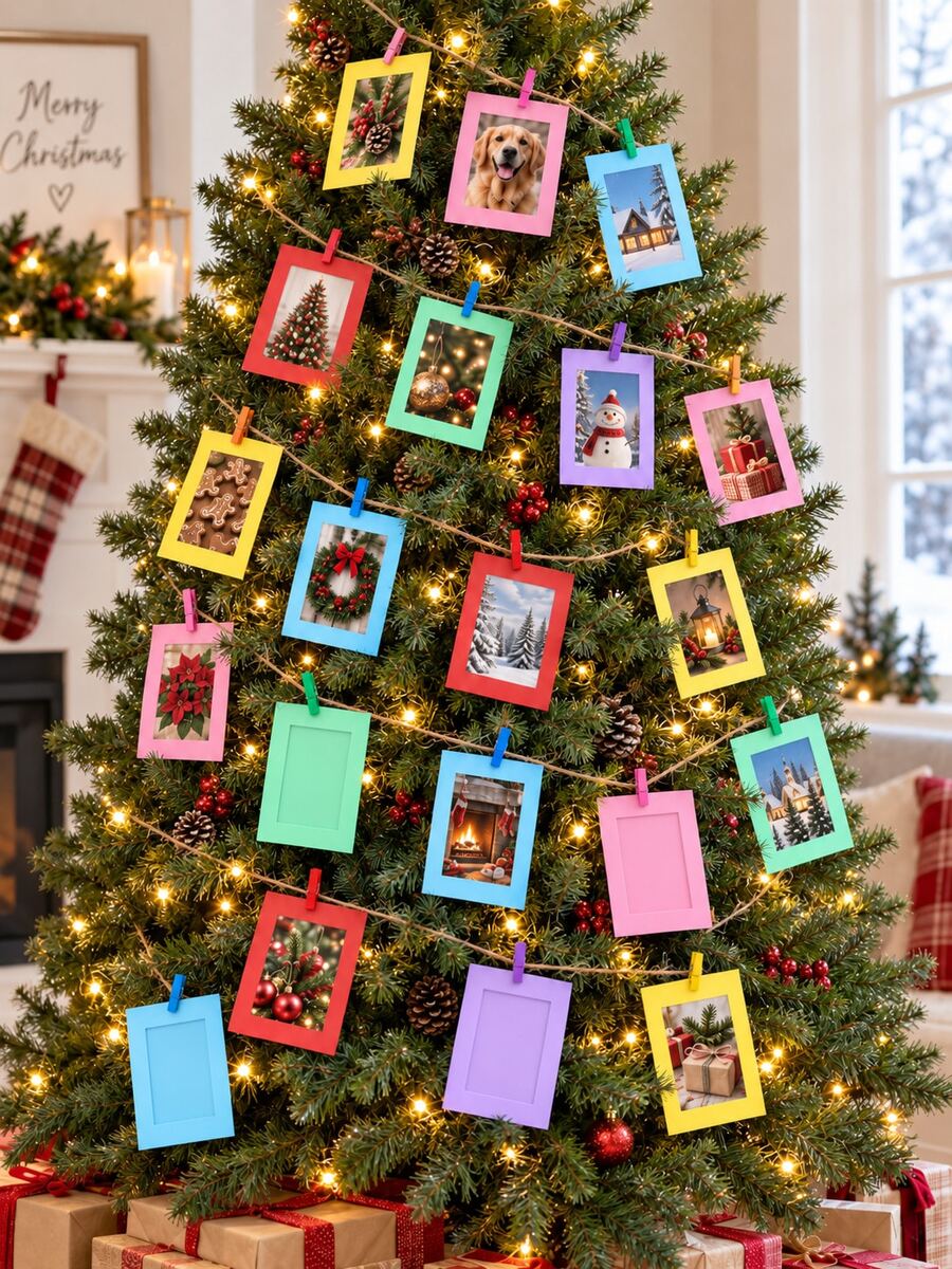 Photo Display Frame Set With Mini Clips And Jute Rope, Colorful DIY Photo Hanging Frame Set, Suitable For Christmas Tree Decoration, Family Memory Wall, Party Home Decor, Birthday Celebration, Scrapbook Photos, Creative Gift Craft Materials - Colorful Photo Frame - View 1