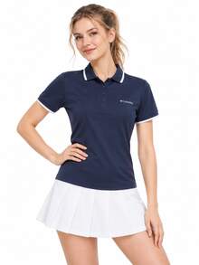 Columbia Women's Summer Sports Running Fitness Training Comfortable Breathable Polo Shirt With Collar - Navy Blue - View 2