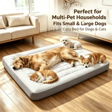 1 miếng thảm nằm cho thú cưng kẻ ô màu xám, đệm thú cưng hình chữ nhật chần bông bằng polyester phong cách tối giản hiện đại, mềm mại chống trượt, phù hợp cho chó và mèo, dùng trong phòng ngủ và phòng khách, bốn mùa - Xám - Xem 8