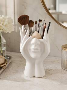 Ceramic-Texture Makeup Brush Holder Luxury Facial Sculpture Organizer Box Fashion Vanity Makeup Brush Rack For Makeup Tool Storage - Multicolor - View 7