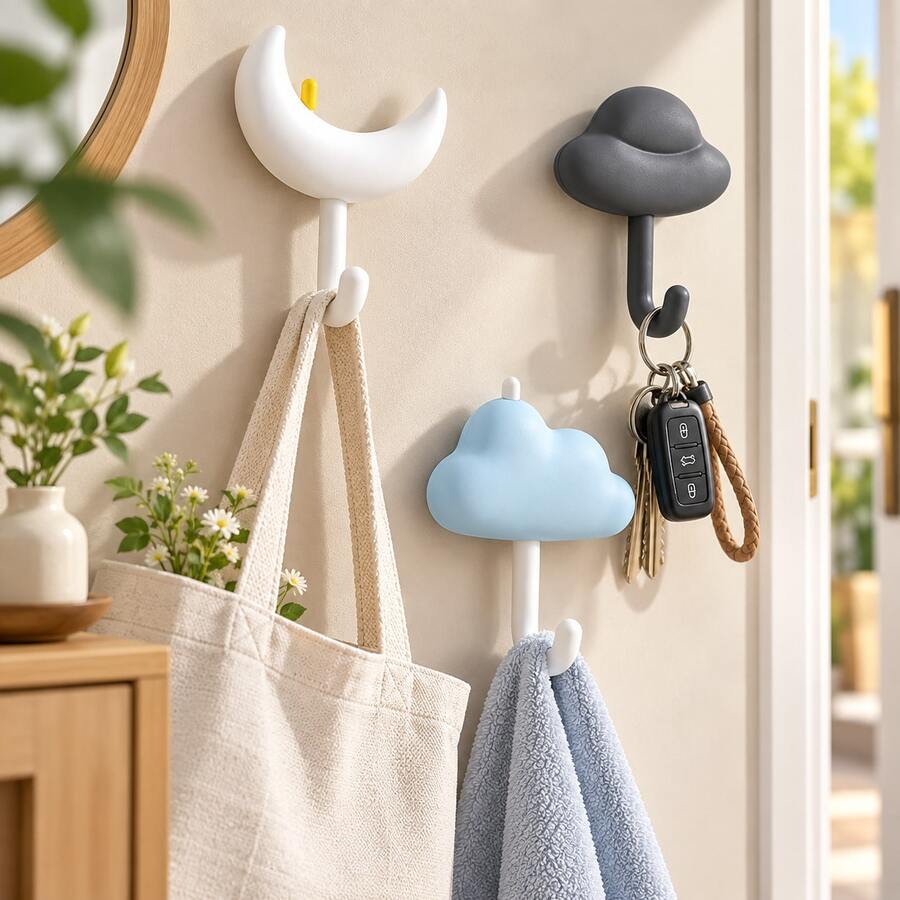 3pcs Adhesive Hooks No Drill Markless Kitchen Bathroom Dorm Door Back Wall Hooks Clothes Hooks - View 1
