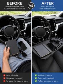 Car Steering Wheel Tray, 1pc 2-In-1 Steering Wheel Desk , Portable ABS Car Food Tray Table With Cup Holder & Pen Slot, Car Laptop Desk For Writing Work, Universal For Most Cars SUVs Trucks, Multipurpose Travel Car Accessories,Car Storage,Car Tray - A - View 7