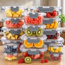 32 - teiliges Glasspeicherset für Lebensmittel (16 Glasschalen + 16 Deckel) mit verbesserten Rastdichtdeckeln – luftdichte Lunchbox, geeignet für Mikrowelle/Ofen/Kühlschrank/Geschirrspüler (Grau) - Grau - Übersicht 2