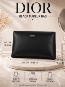 Dior Black Makeup Bag, 24.5*1.5*15.5 Cm, Portable, Large Capacity, Zipper Closure, Smooth Material, Simple And Elegant, Travel Essential - Black - View 4