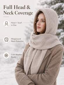 1 pieza Gorro pasamontañas grande para mujer, gorro y bufanda de punto de una sola pieza, gorro de punto versátil y casual, cuello cálido, adecuado para uso diario, aplicable para esquí, ciclismo y deportes al aire libre, unisex, múltiples colores disponibles, máscara de esquí - Multicolor - Ver 7